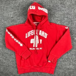 Lifeguard Hoodie Mens Size S Red Wildwood NJ Graphic Pullover Sweatshirt